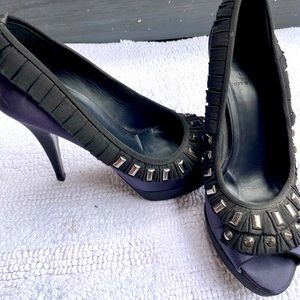 Tory Burch Stud Heels with Ruffled Peep Toe